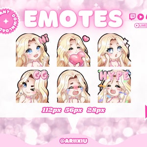 Chibi Girl schattig Twitch Discord-emote-startpakket | Streamen | Gamer | Wimpel | Blond haar | Blauwe ogen | Lichte huidskleur