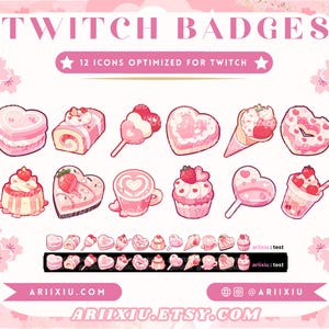 Love Café Abzeichen Set | Süßer Pink Herz Twitch Sub / Bit Badges & Emotes | Kanalpunkte Cheer Icons | Streamen Sie YouTube Discord Rollen TikTok