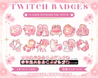 Pink Chibi Zodiac Sub Abzeichen | Bits/Kanalpunkte | Twitch TikTok YouTube Discord