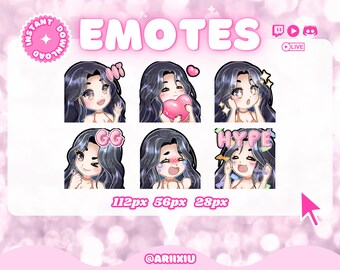 Chibi Girl Cute Twitch Discord Emote Starter Pack | Streaming | Gamer | Streamer | Jet Black Hair | Brown Eyes | Fair Skin Tone