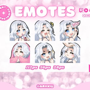 Chibi Girl - Pack de démarrage d'émoticônes Discord pour Twitch, PT 2 | Diffusion en continu | Joueur | Animés | Streamer | Cheveux blancs | Yeux bleus | Peau Claire