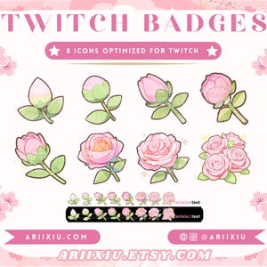 Insignias de Pink Rose Bloom / Flores bonitas / Lindas suscripciones a Twitch / Insignias de bits / Íconos de puntos de canal Cheer / Roles de la comunidad de YouTube, TikTok y Discord
