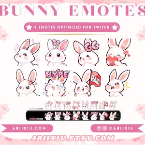 Bundel konijn emote | Schattige chibi-animekonijn | Klaar voor gebruik | Twitch Youtube Discord Kick | Streamen | Gamer | Emoji | Direct downloaden