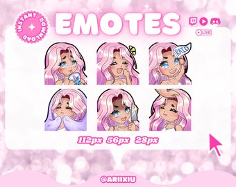 Chibi Girl Twitch Emotes: Pink Hair, Blue Eyes, Medium Skin PT 2 (Digital Download)