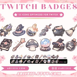 Set di badge del kit di strumenti del mago / Alchimia della strega maga Twitch Sub / Bit badge ed emote / Punti canale gotico / Streaming YouTube Discord TikTok
