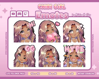 Chibi Girl Cute Twitch Discord Emote Starter Pack | Streaming | Gamer | Streamer | Brown Hair | Brown Eyes | Deep Skin Tone