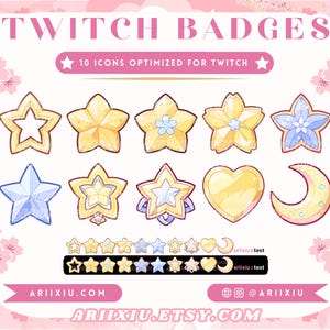 Celestial Gold Stars and Moon Badge Set Blue | Fantasy Magic | Cute Twitch Sub / Bit Badges | Channel Points Icons | YouTube Discord Roles