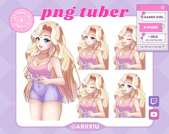 Anime Gamer Girl PNGTuber | Blonde Hair | Blue Eyes | Fair Skin | Streaming | Twitch | Youtube | Streamlabs OBS | Premade | Ready to Use