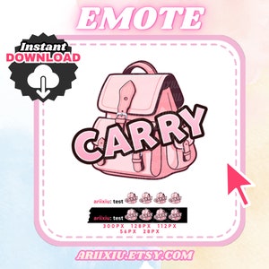 Draag emote | Schattige roze rugzak | Klaar voor gebruik | Twitch Youtube Discord Kick | Streamen | Gamer | Emoji | Direct downloaden