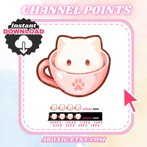 Puntos de Kitty Latte / Icono de punto de canal de Twitch Cute Cat Coffee / Gesto de roles de Discord / Kick de YouTube / Transmisión / Emoji de jugador / P2U prefabricado