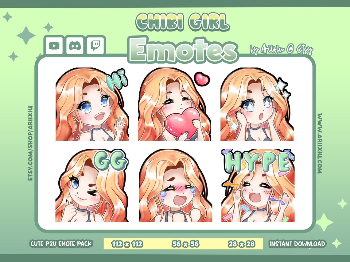 Chibi Girl Cute Twitch Discord Emote Starter Pack Streaming - Etsy