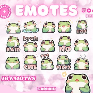 MEGA PAQUETE de emoticones de rana chibi adorable / 16 emoticones / Twitch Kick Youtube Discord / Transmisión / Paquete de recursos / Jugador / Anime / Transmisor / Kawaii