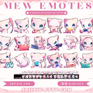 Mew Emote MEGA Bundle | 18 süße Emotes | Gebrauchsfertig | Twitch Discord Youtube Kick | Hydrate Sip Popcorn Herz | Herz Emoji | Strahlen