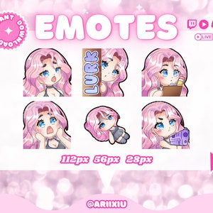 Chibi Girl Twitch Emotes: Pink Hair, Blue Eyes, Fair Skin PT 3 (Digital Download)