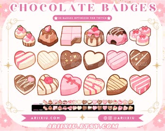 Valentinstag Schokolade Twitch Badges | Sub, Bits, Cheer, Kanalpunkte Symbole | YouTube / Discord / TikTok