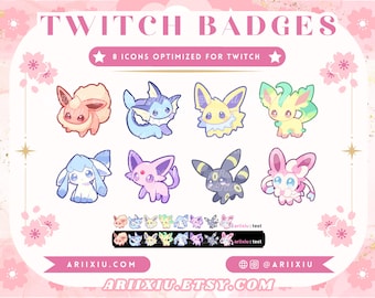 Chibi Eeveelutions Cute Pastel PKMN Twitch Badge Set | Emotes | Sub / Bit Badges | Channel Points Icons |  Rewards | YouTube Discord Roles