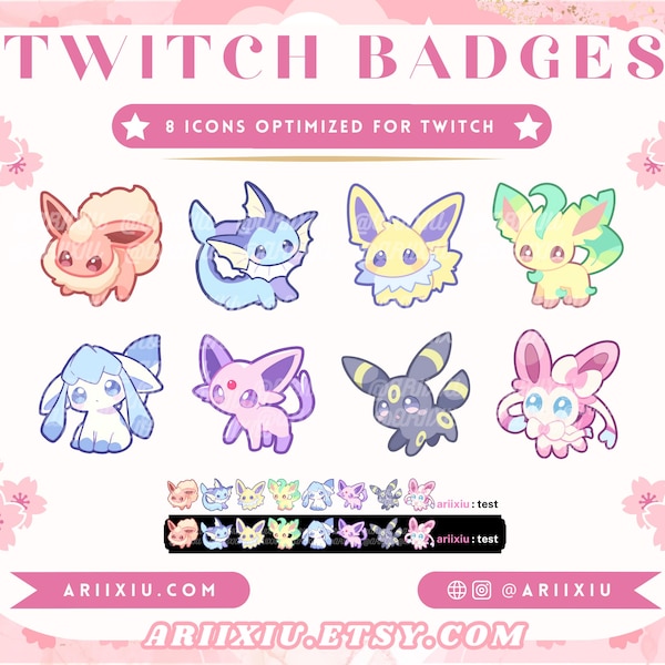 Chibi Eeveelutions-subbadges | Bits/kanaalpunten | Twitch TikTok YouTube Discord