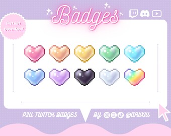 Pixel Hearts Badge Pack | P2U Badges | Cute Twitch Sub Badges / Bit Badges | YouTube | Discord | Pixel Art