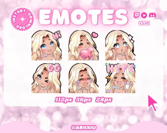 Chibi Mädchen Twitch Emotes | Blondes Haar, Blaue Augen, Mittlere Haut | Discord & YouTube