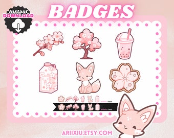 Sakura Cafe Badges | Cherry Blossom Aesthetic | Cute Twitch Sub Badges / Bit Badges | Channel Points Icons | YouTube Discord | Ready To Use