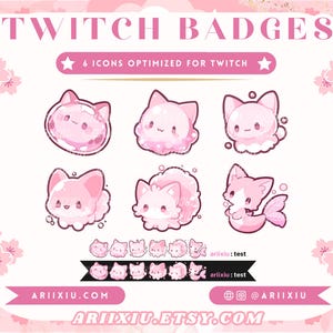 Conjunto de insignias de gatito burbuja rosa / Suscripción a Twitch de gato lindo / Insignias de bits / Puntos de canal de gatito Íconos Moneda Cheer / Roles de YouTube TikTok Discord