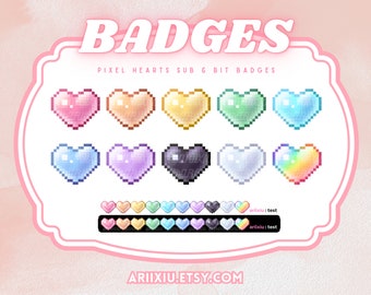 Bunte Pixel Herz Twitch Sub Badges | Kanalpunkte | TikTok YouTube Discord