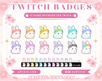 Bunte Chibi Bunny Sub Abzeichen | Bits/Kanalpunkte | Twitch TikTok YouTube Discord