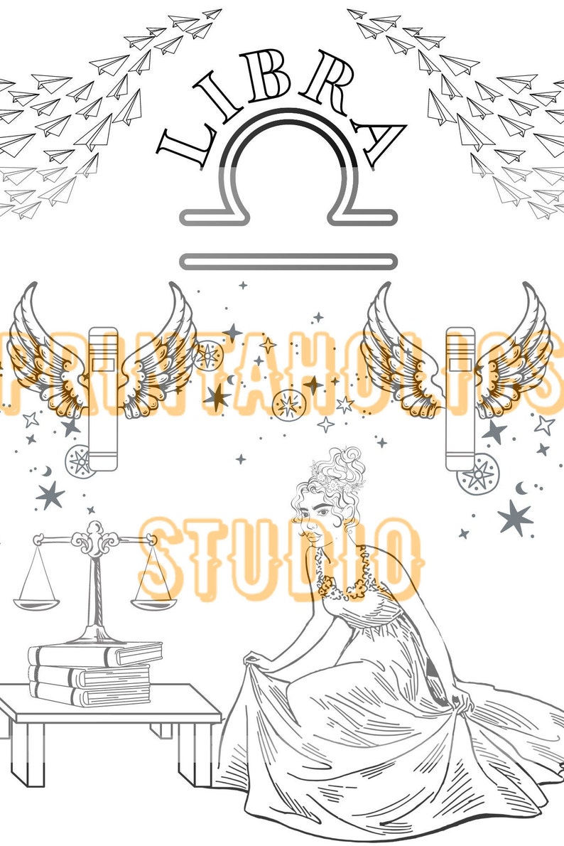 Zodiac Libra Adult Coloring Page | Etsy