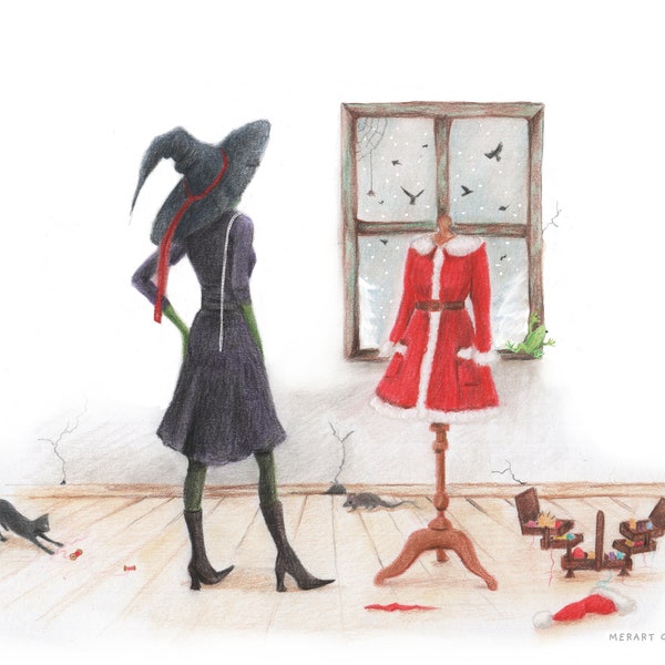 Tailor Witch, greeting card,Christmas witch