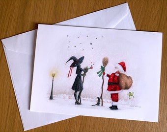 Santa and the Witch greeting card