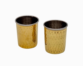 Handmade Brass Glasses with inside stainless steel (300 ml), Wedding Anniversary Gift, Luxury Brass Set of Tumbler, valentine&#39;s gift.