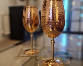 Handmade Pure Copper Wine Glasses (set of 2), 7th Wedding Anniversary Gift, Valentine's gift.