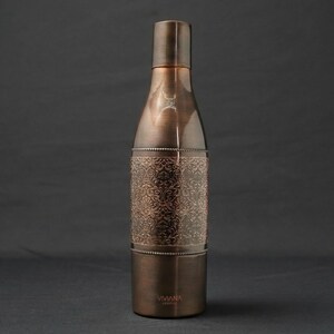 Bouteille en cuivre 100 % pur avec motif gravé à l'eau-forte antique