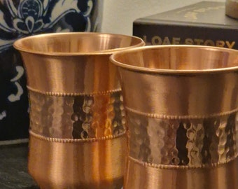 Handmade Pure Copper Curved Vintage Style Glasses (set of 2), Tumbler Glasses, 7th Wedding Anniversary Gift, Birthday Gift, Valentine&#39;s Gift