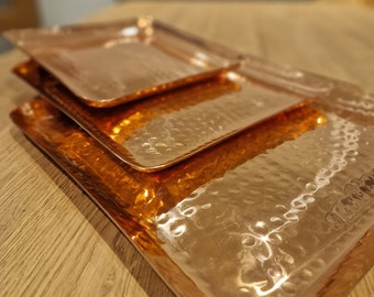 Handmade Pure Copper Square Tray, serving tray, decorative copper tray, large copper tray