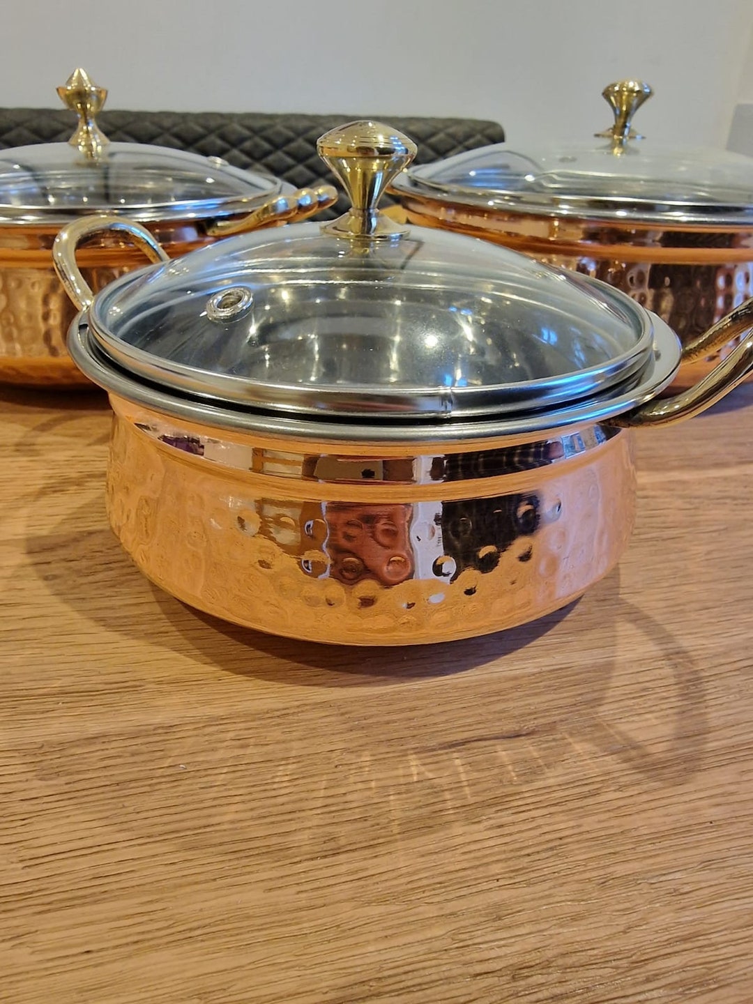 Handmade Pure Copper, Stainless Steel inside With Brass Handle Serving