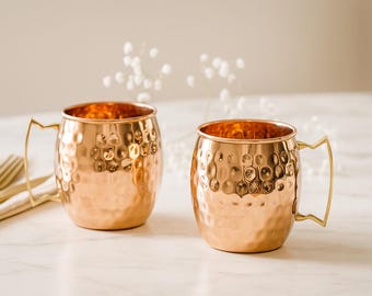 Handcrafted Copper Moscow Mule Mug Set – Hammered Finish with Brass Handle