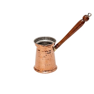 Solid Hammered Copper Turkish/Arabic Coffee Pot with a long Wooden Handle.