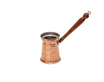 Solid Hammered Copper Turkish/Arabic Coffee Pot with a long Wooden Handle.