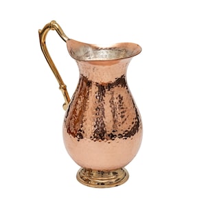Handmade Copper Jug with Brass (tray not included), Hammered Copper Carafe, Copper Pitcher, 7th Wedding Anniversary. Lid NOT included