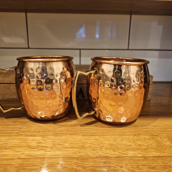 Handmade Moscow Mule Copper Mugs (Set of 2), 7th Wedding Anniversary Gift, Birthday Gift, Valentine's gift.