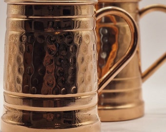 Handmade Moscow Mule Copper Mugs (Set of 2), 7th Wedding Anniversary Gift, Birthday Gift, Valentine's Gift.