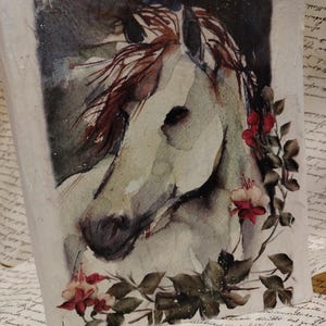 Album fotografico Cavallo con fiori  mis 20x25cm 30 pagine, 60 facciate circa 200 foto. Realizzato con carta decorata a mano