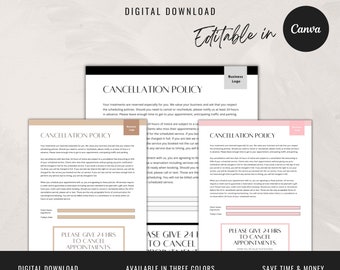 Cancellation Policy Form | Esthetician Consent Forms | Digital Download | Esthetician Canva Templates