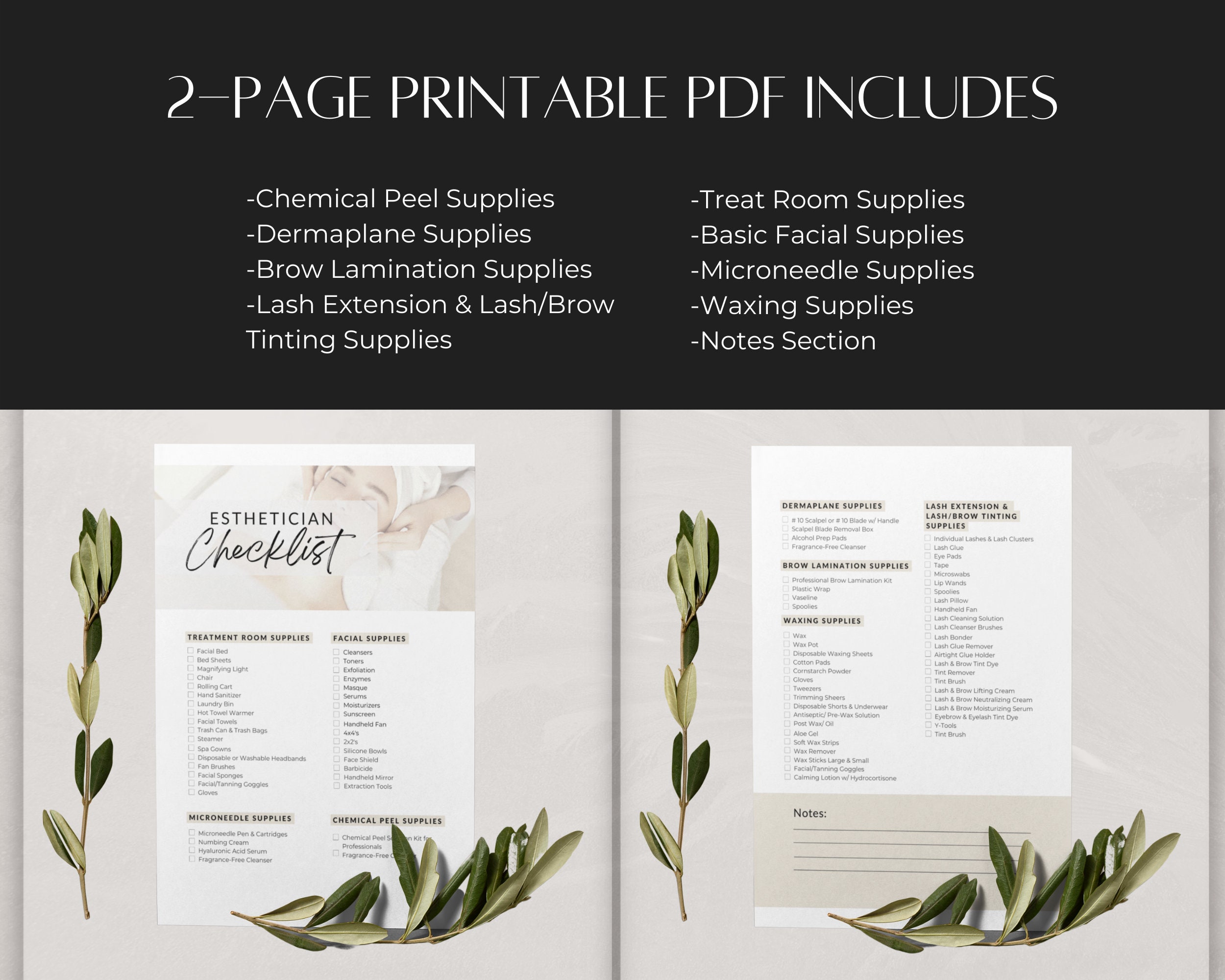 Esthetician Checklist Printable PDF Esthetician Supply List Etsy