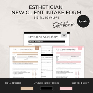 Formulário de consentimento para admissão de novos clientes | Formulários de consentimento para esteticista | Download digital | Modelos de Esteticista Canva