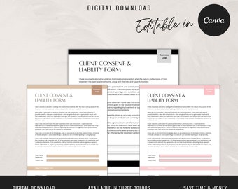 Client Consent and Liability Form | Esthetician Consent Forms | Digital Download | Esthetician Templates | Business Marketing
