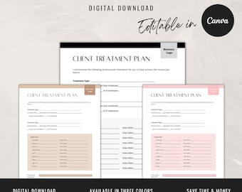 Client Treatment Plan | Esthetician Consent Forms | Digital Download | Esthetician Canva Templates