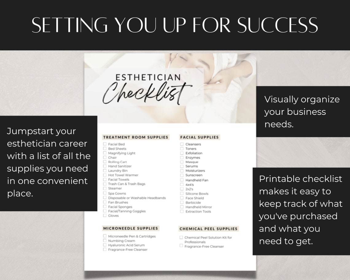 Esthetician Checklist Printable PDF Esthetician Supply List Etsy