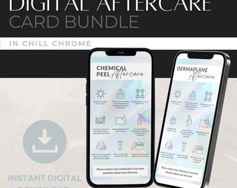 Digital Aftercare Card Bundle | PNG Images for Estheticians | Textable Aftercare Card Bundle in Chill Chrome